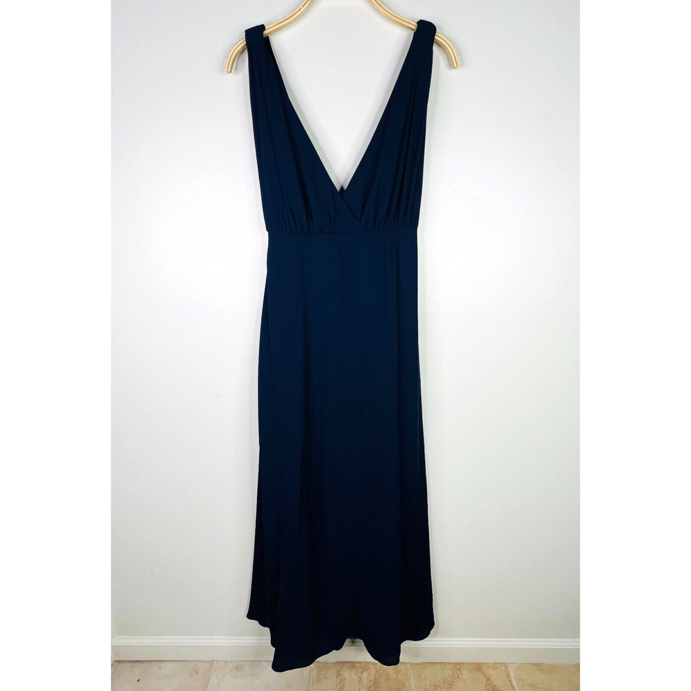 Lulus Strictly Ballroom Deep V Neck Faux Wrap Maxi Dress Navy Size Small Altered